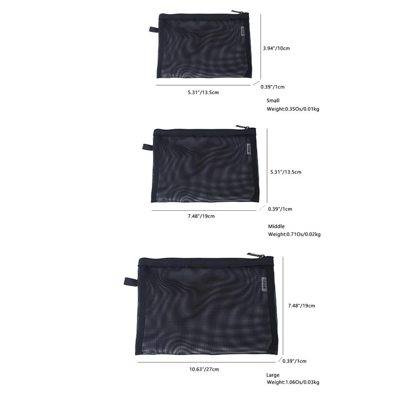 YONBEN Mesh Cosmetic Bag - 3 Size Mesh Makeup Bag Set - Nylon, Waterproof - Organizing Bags, Purse Organizer Pouches with Zipper - Image 2